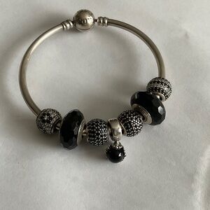 Pandora Sterling Silver Black Onyx Bead Charm Bracelet